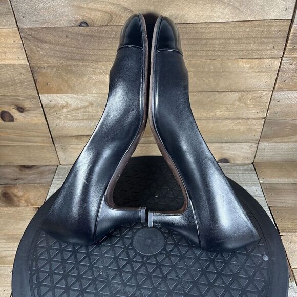 AGL Womens 38 EU/8 US Cap Toe Pumps Heels Nude Black Leather Patent Round Toe - Picture 8 of 10